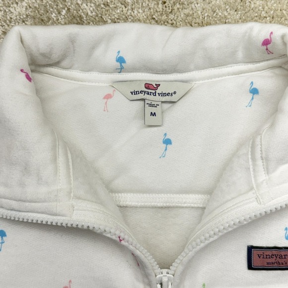 Vineyard Vines Shep Shirt Sweatshirt Womens Medium White Flamingo Print 1/4 Zip - Picture 5 of 16